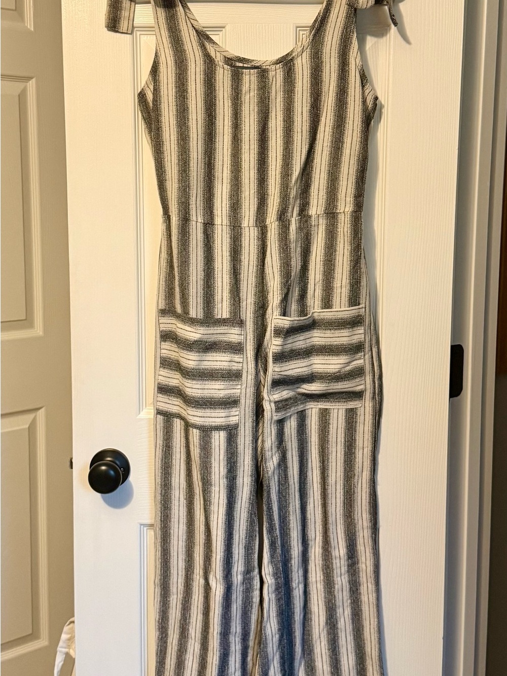S Striped Sleeveless Jumpsuit in Grey & White